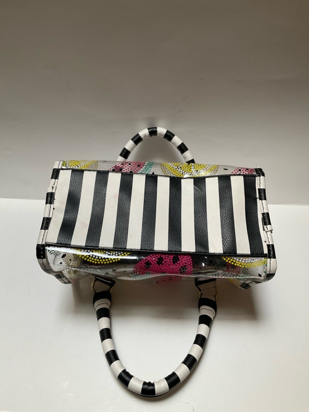 LUV Betsey transparent handbag watermelon black & white Stripes Summer Clear - Picture 7 of 9